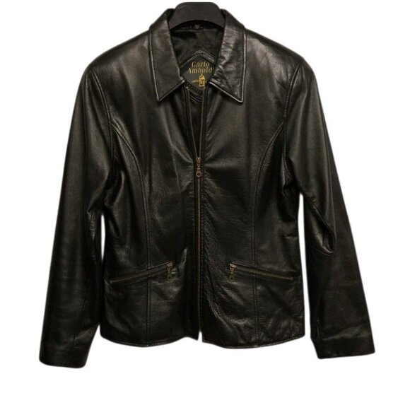 Vintage Carlo Amboldi Shafmaster Leather Co Womens M Black Leather Biker Jacket - Picture 4 of 11